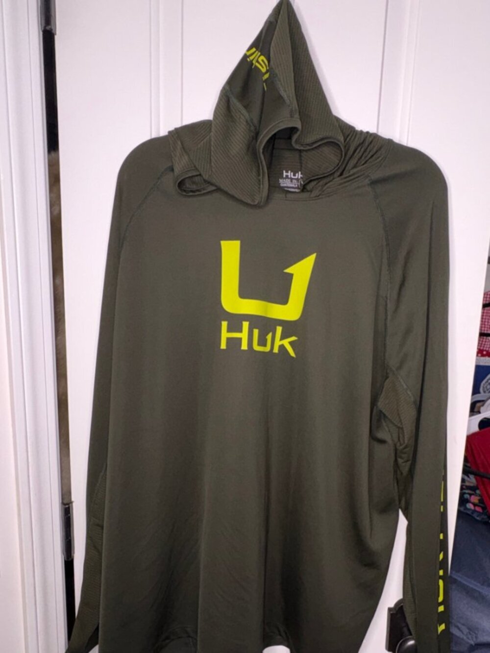 HUK Performance Fishing Long Sleeve Hoodie UPF Olive Green Chartreuse XL